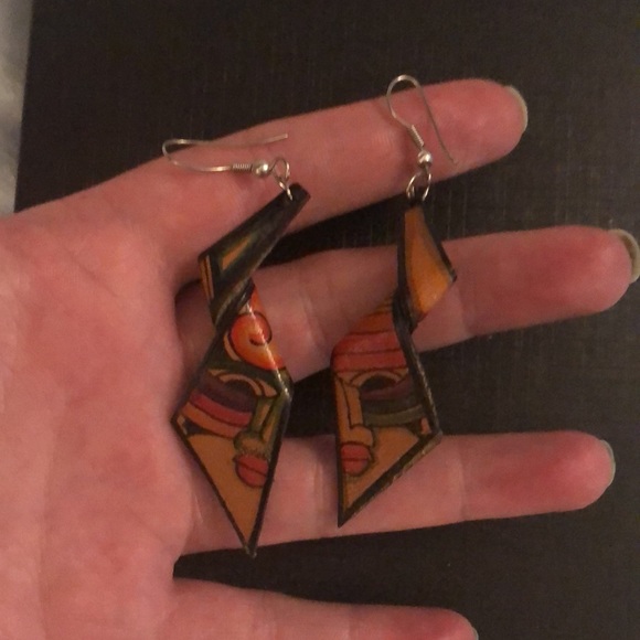 Leather Painted Shepard Hook Earrings - Picture 2 of 2